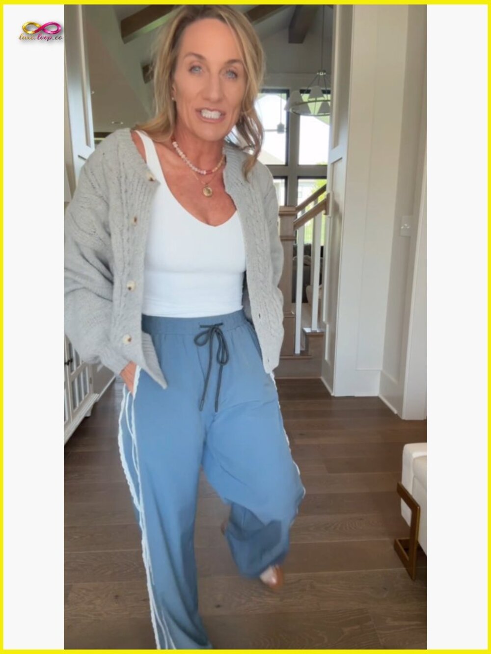Wide Leg Sweatpants Side Stripe Crochet Drawstring Casual Track Palazzo Pockets - Picture 7 of 7